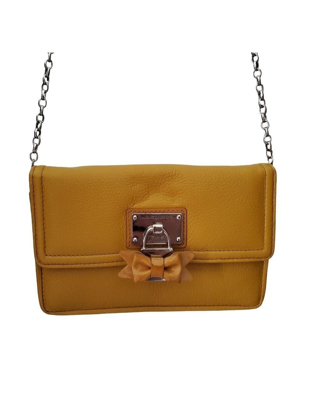𝅺my Flat in London Small Mustard Yellow Leather Crossbody Clutch Purse